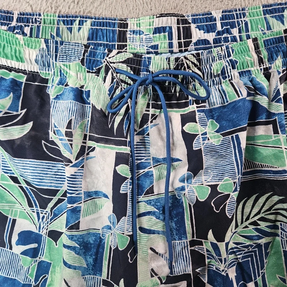 NWT Caribbean Swim Shorts Trunks Men's 4XB Lined Zip Pocket Leaf Geometric Print